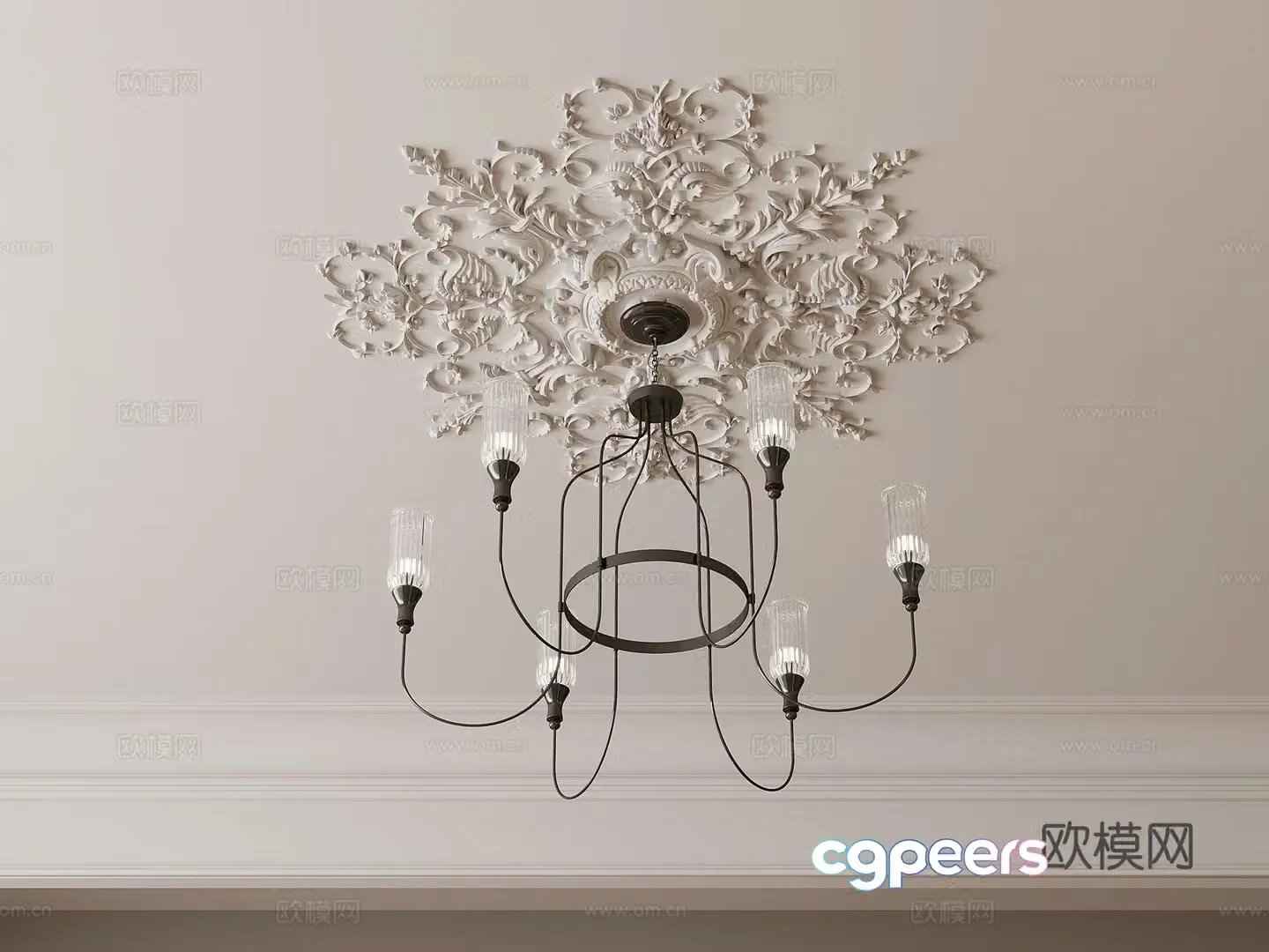 French gypsum lamp tray carved 3D model