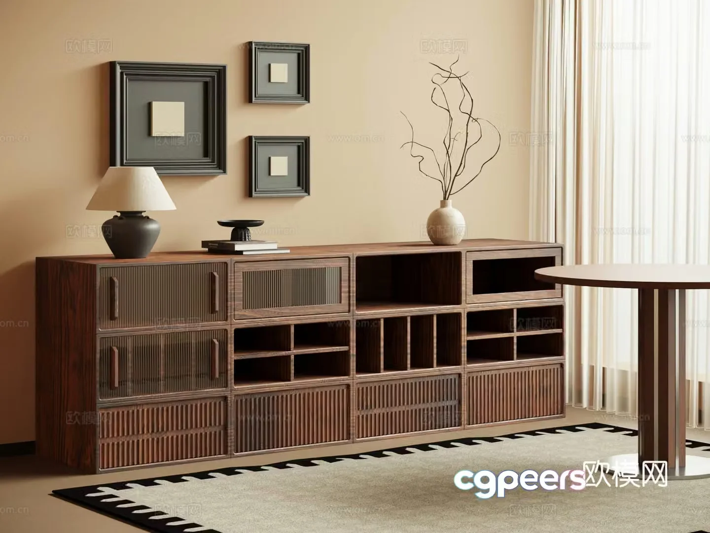 Middle-aged dining sideboard porch cabinet sideboard 3D model