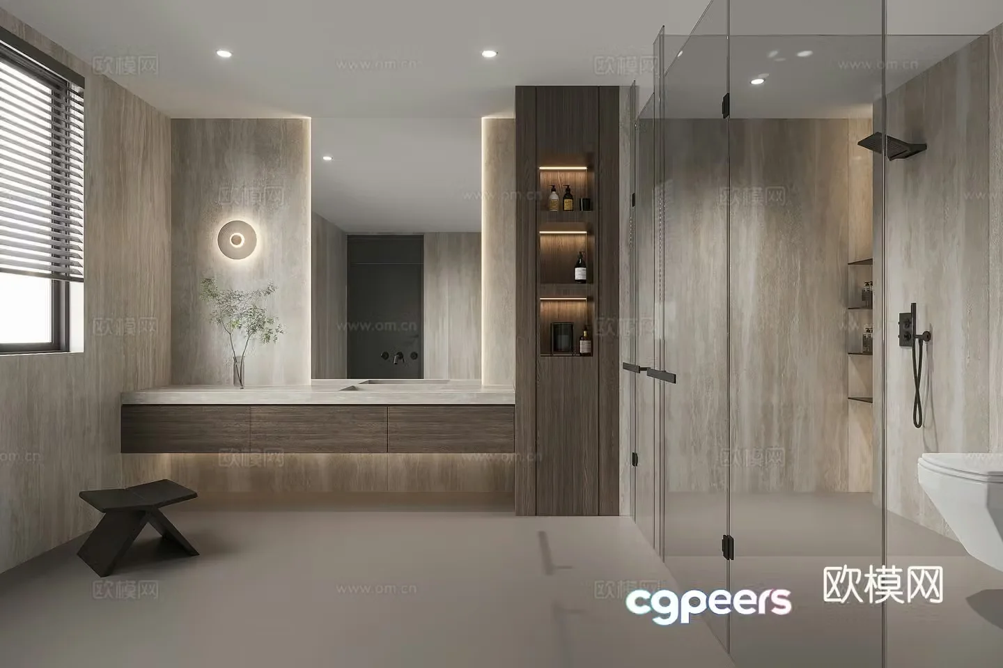 Modern medieval bathroom wet and dry separation 3D model