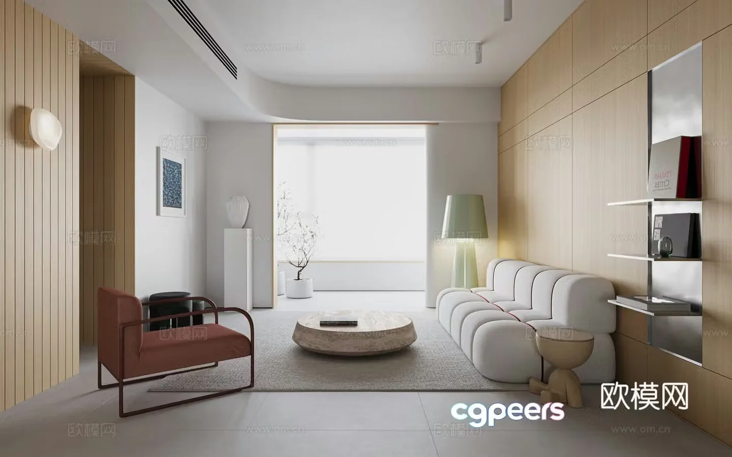 Modern log style living room 3d model