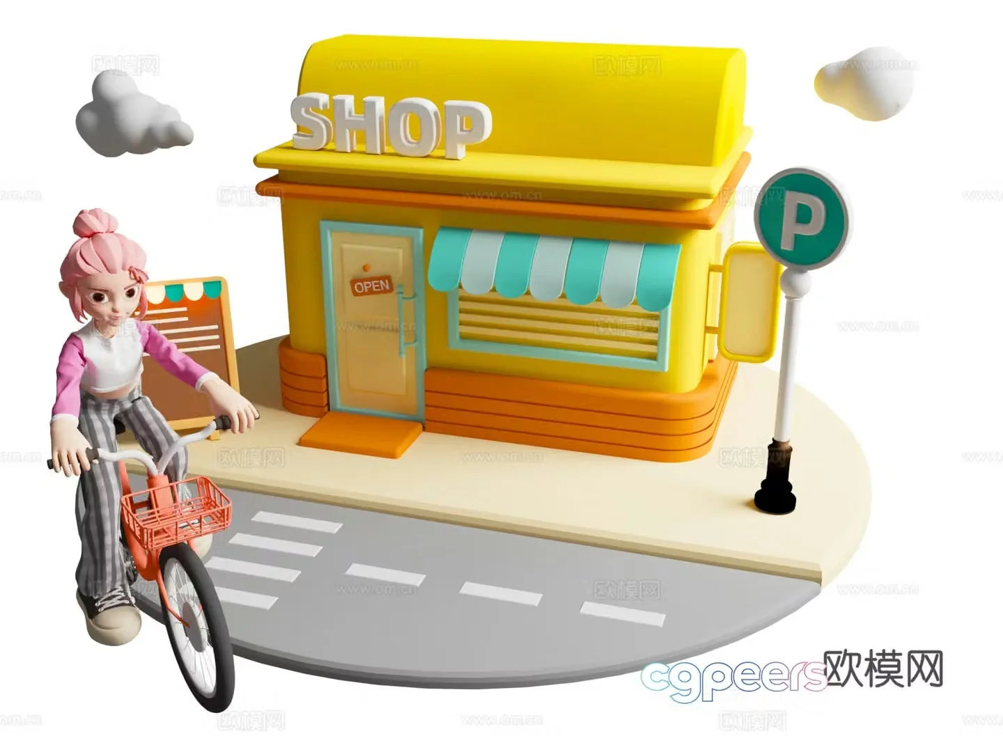 Cartoon characters Cartoon city characters Cycling scene 3d cartoon cycling cycling Beauty Chen 3d model