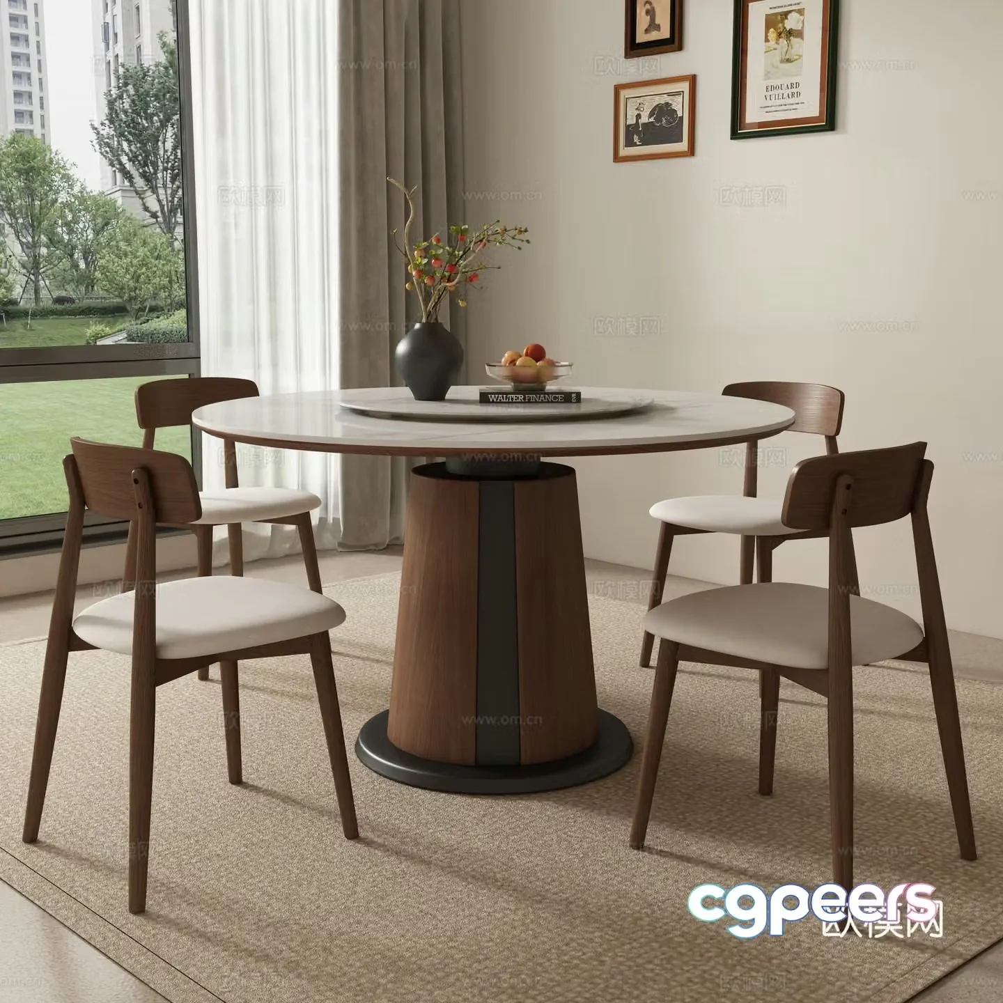 Medieval style dining table and chairs round dining table 3D model