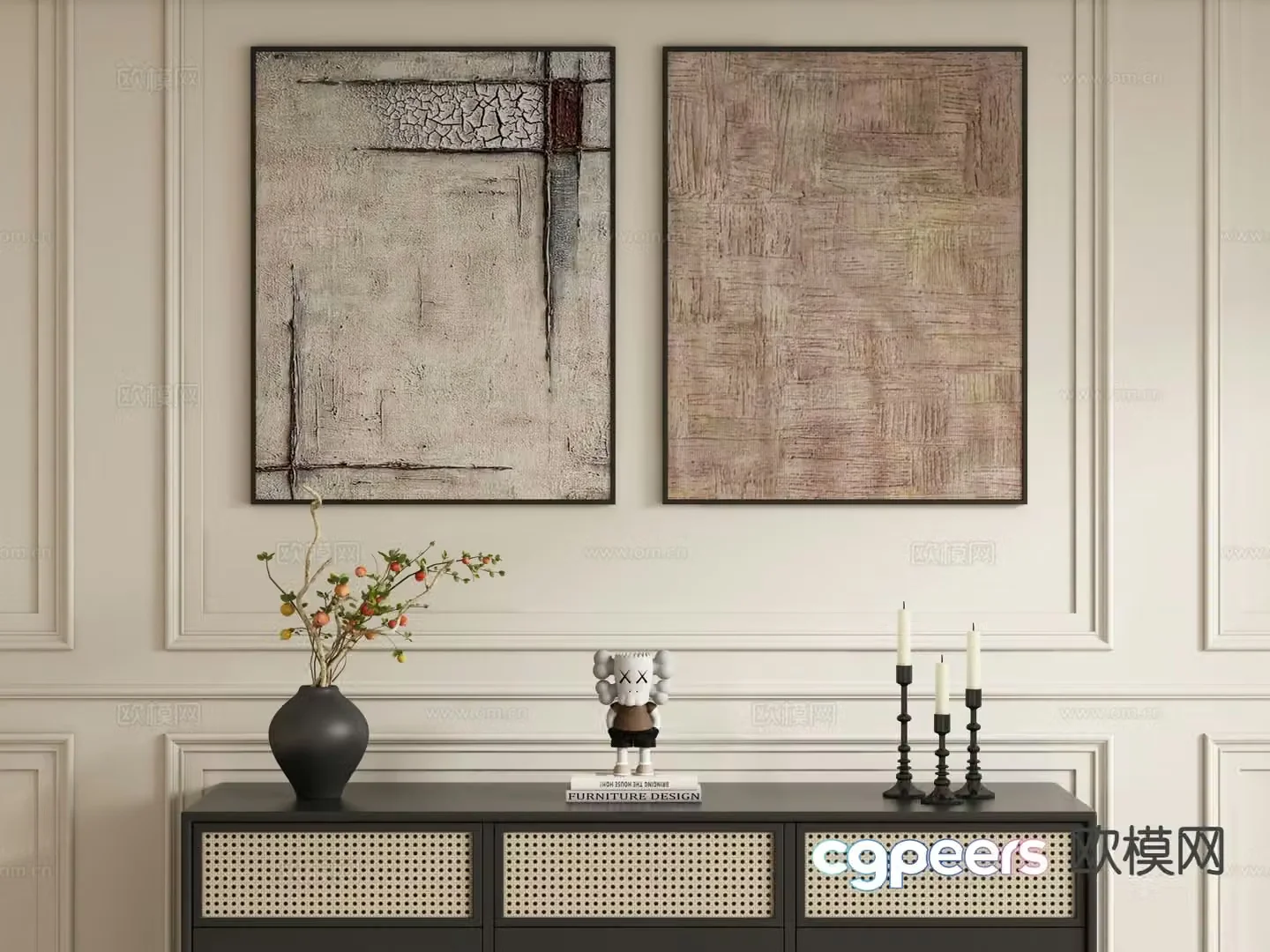 Medieval style decorative painting retro hanging painting 3d model