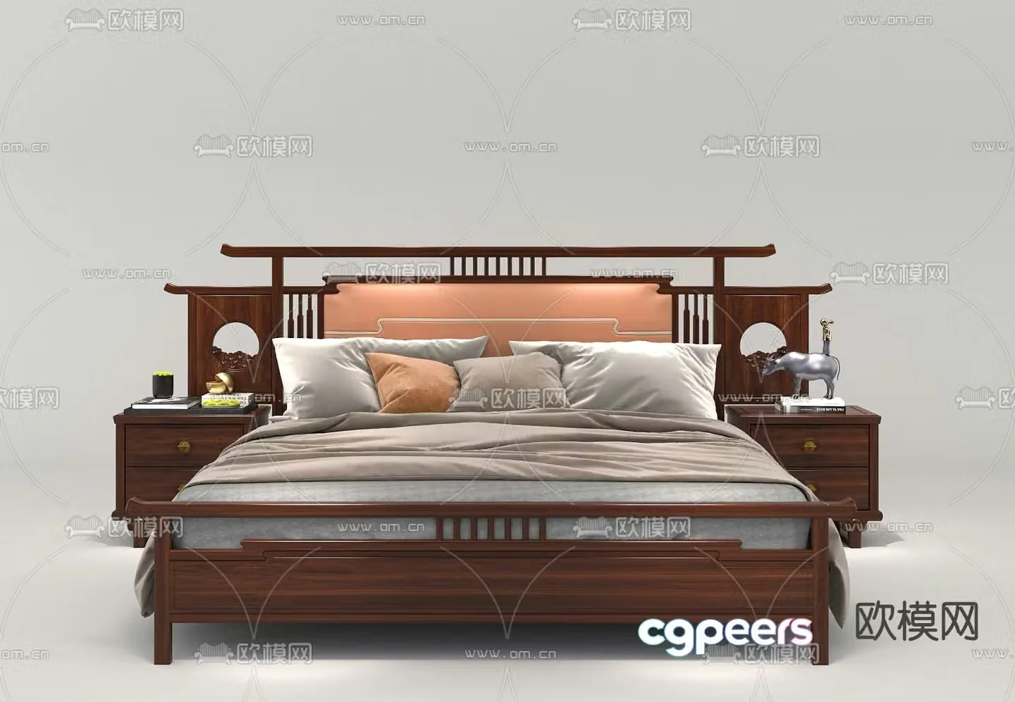 Chinese double bed 3d model