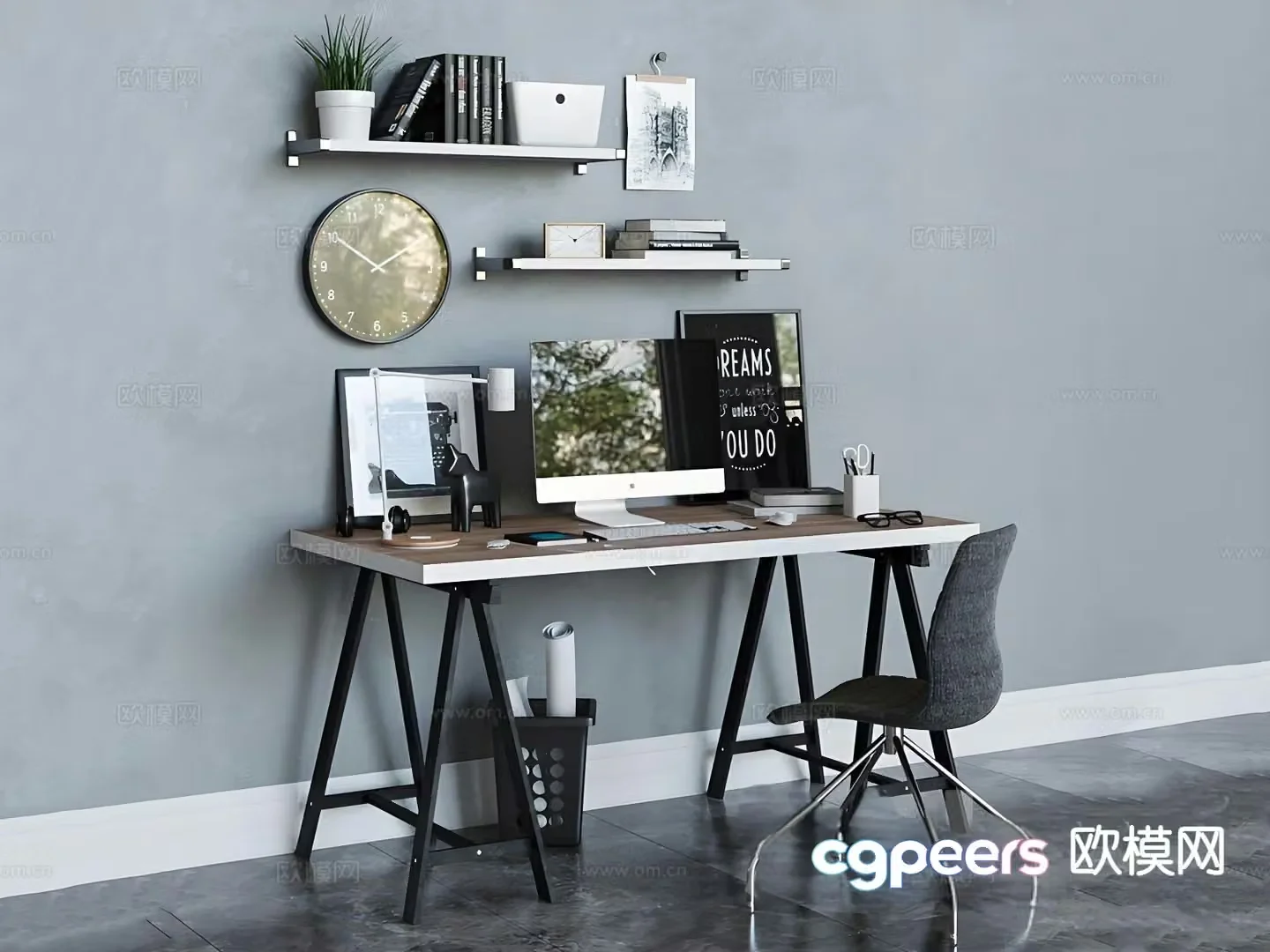 Modern desk study table computer desk 3d model