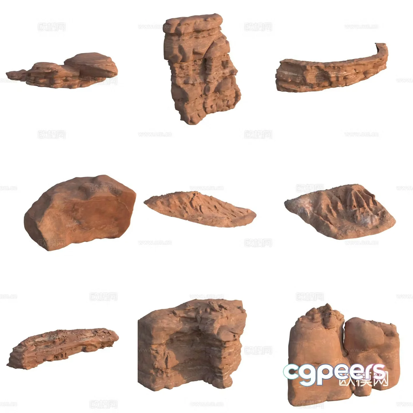 Sandstone large stone stone wall boulder 3D model