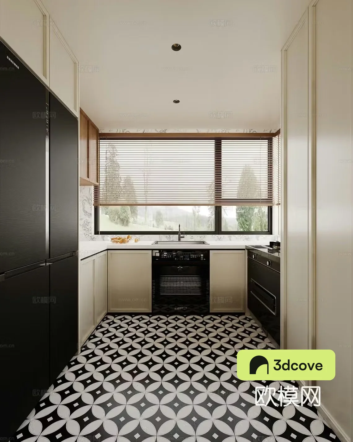 French retro U-shaped kitchen