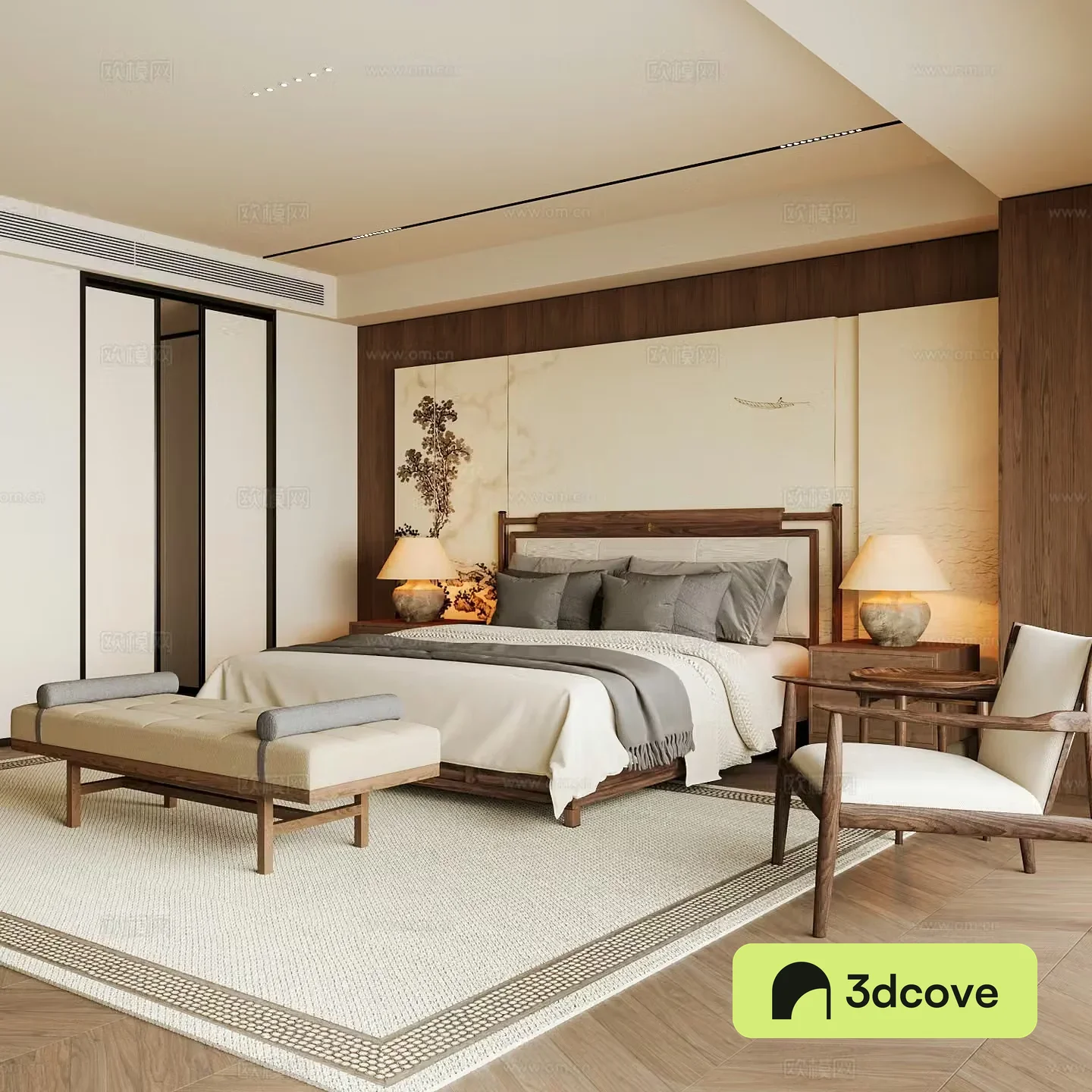 New Chinese style home bedroom Song family aesthetic bedroom Song style bedroom New Chinese style double bed