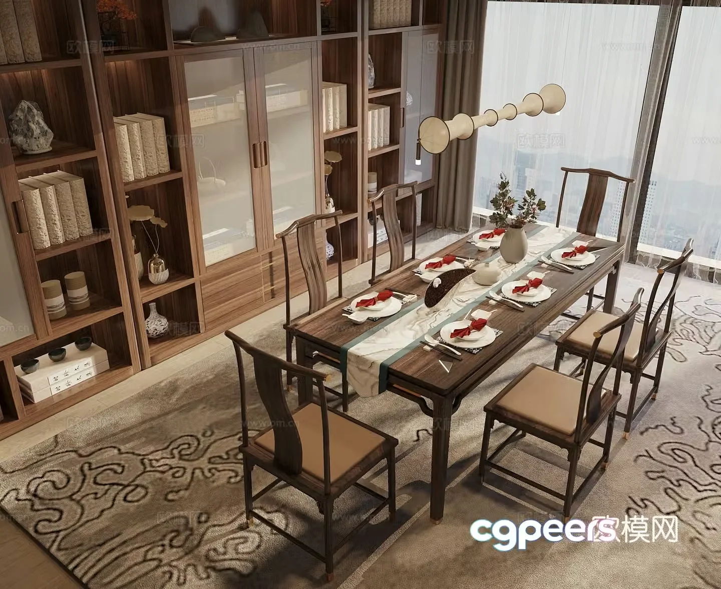 Song style new stroke restaurant dining seat combination sideboard bookcase 3d model