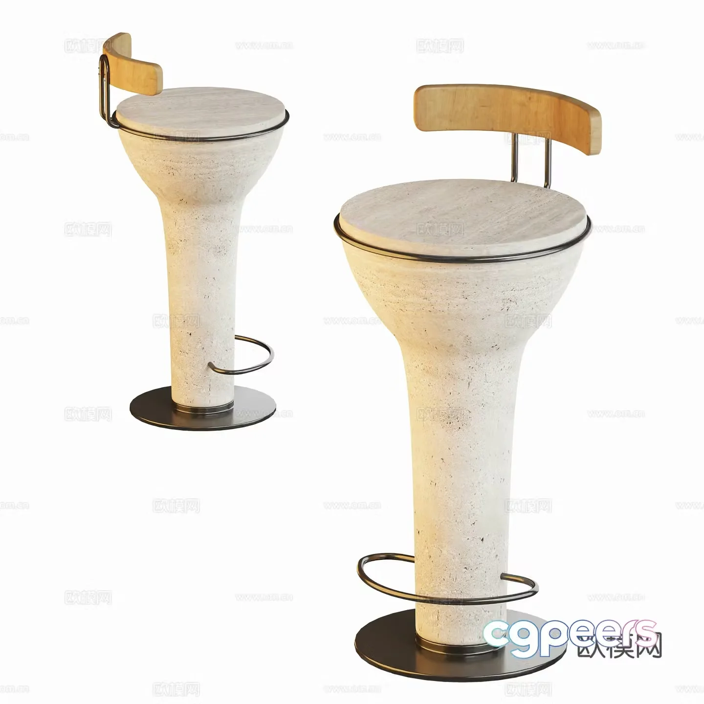 Middle -aged Wind Bar Stool Bar 3D model