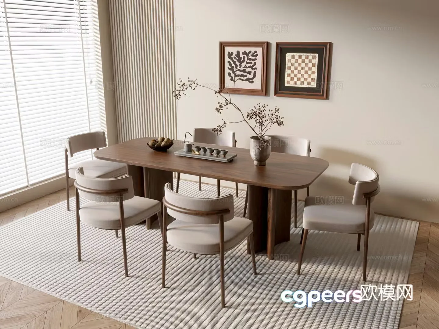 Medieval style dining table and chairs 3d model