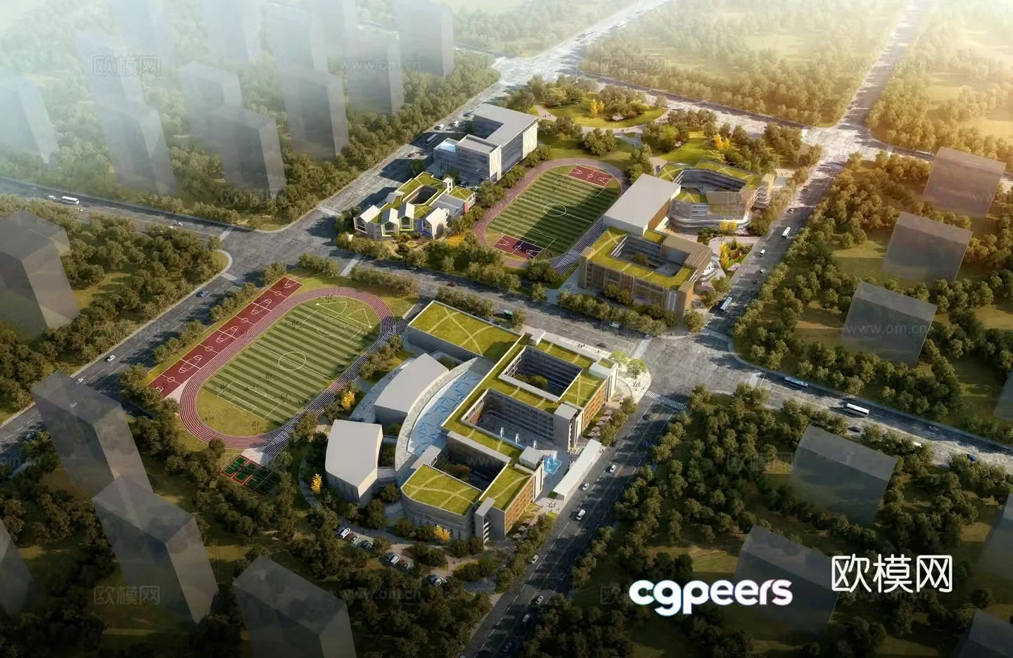 School aerial view 3d model