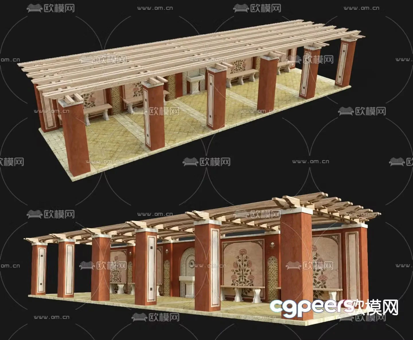 European style gallery corridor 3D model