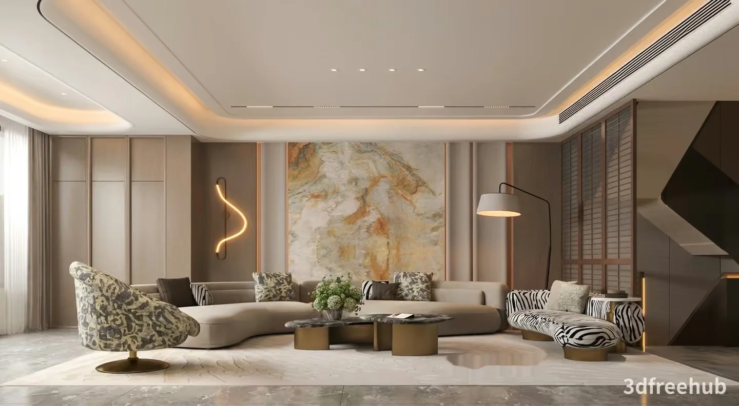 Modern Living Room 3D Model – 19323 – VRAY Render