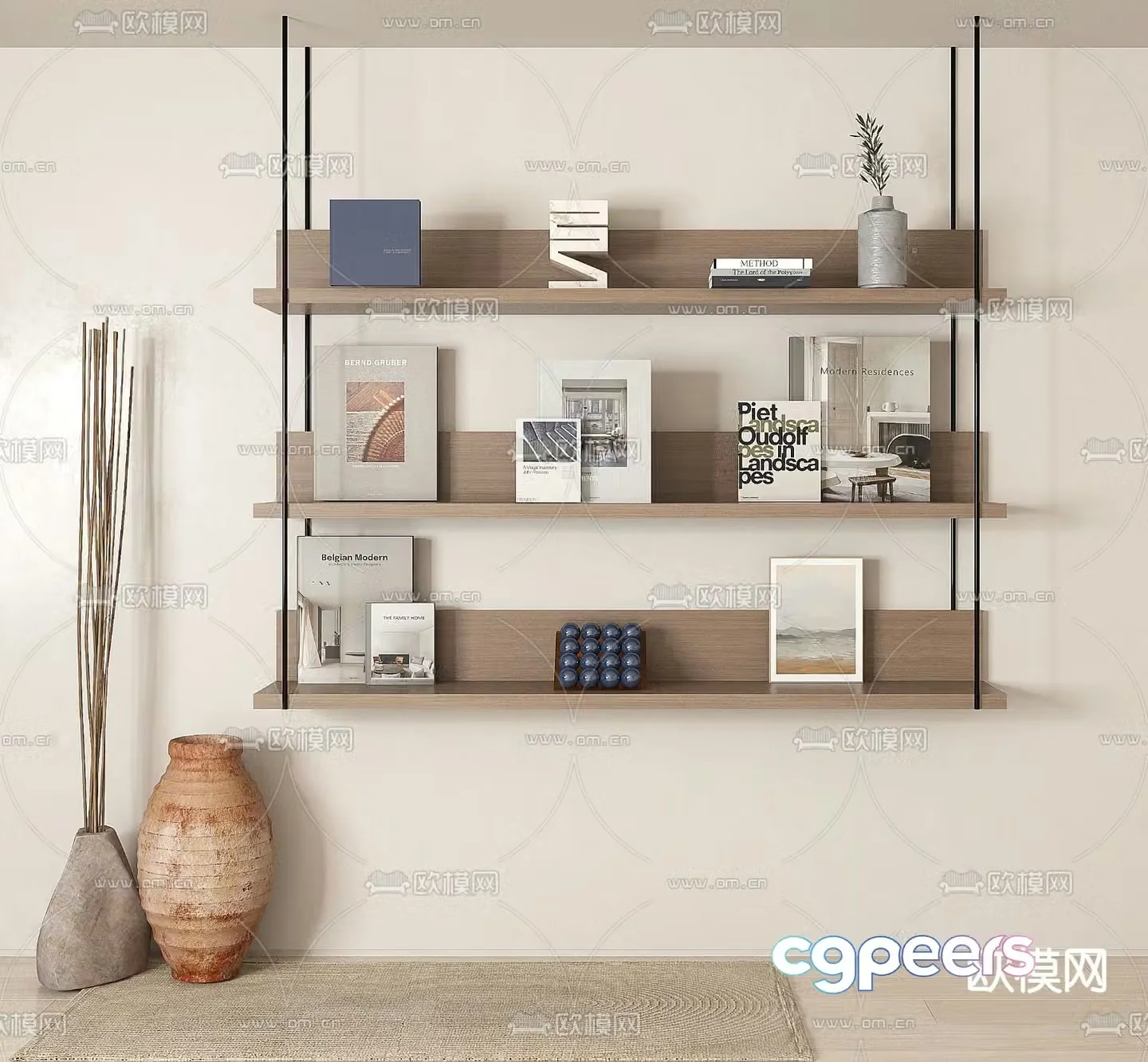 Modern bookshelf magazine 3d model
