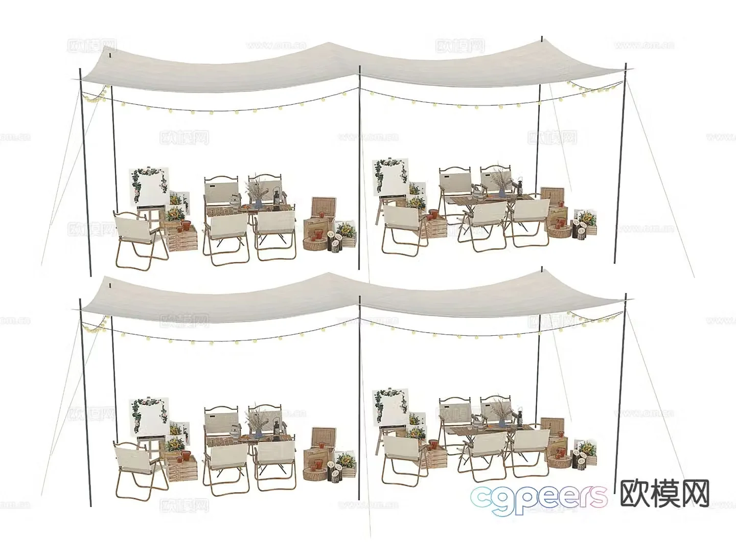 Outdoor tent outdoor table and chairs 3d model