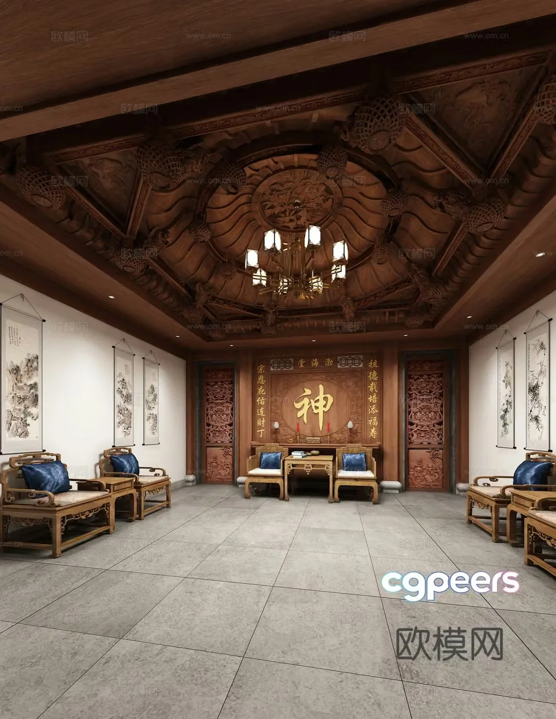 Chinese style courtyard gatehouse 3D model