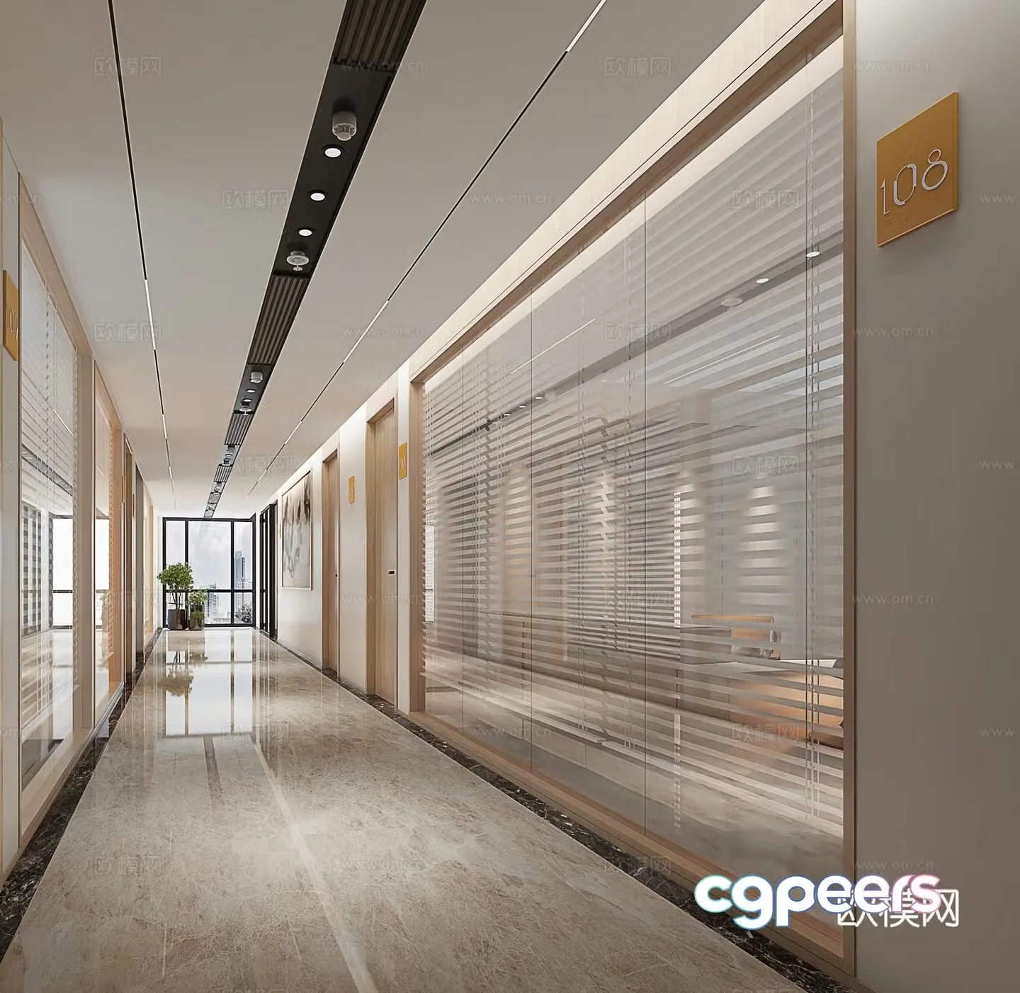 modern office building aisle corridor 3d model