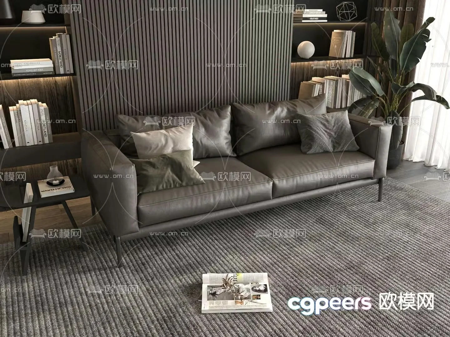 Double sofa leather sofa 3d model