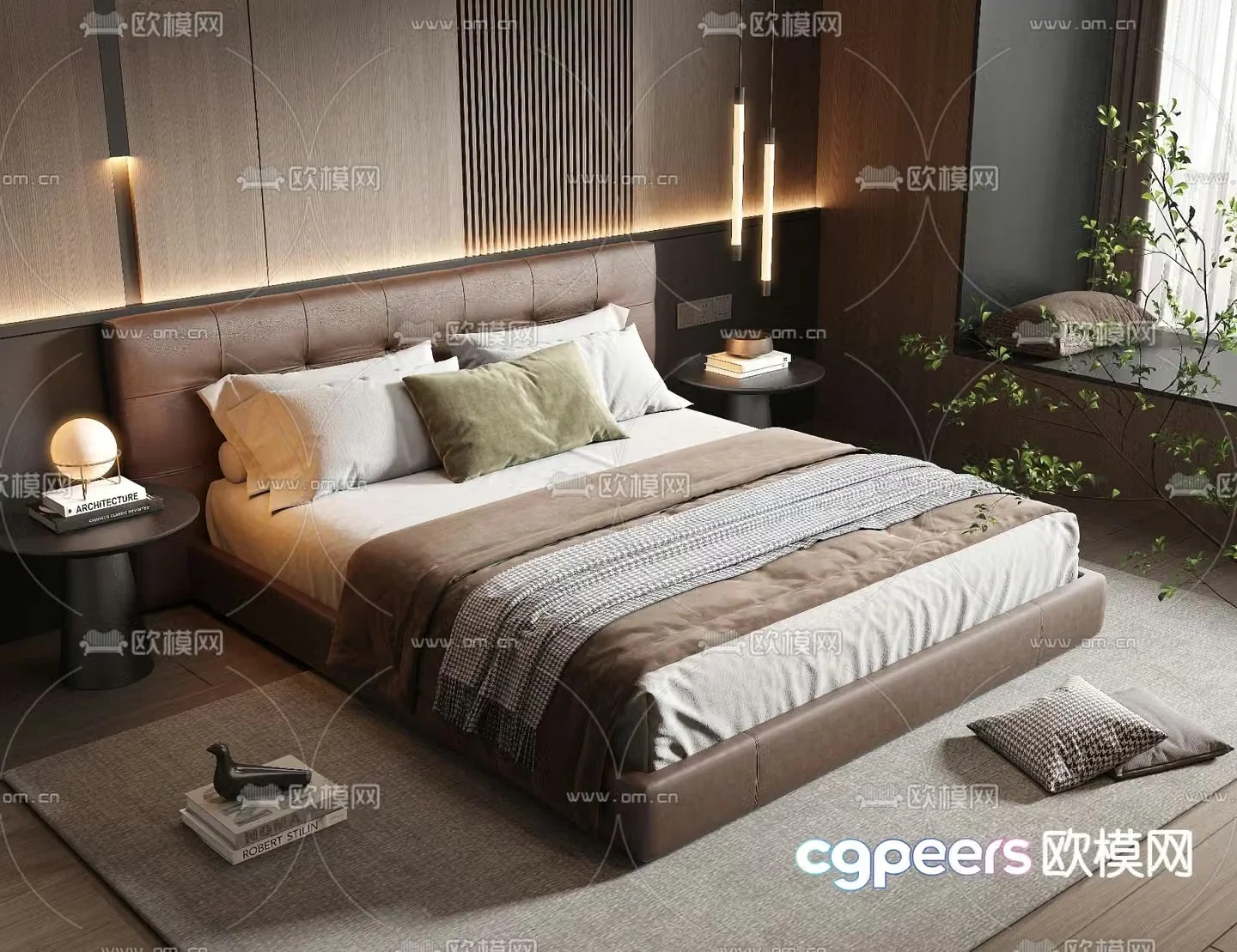 Italian double bed leather double bed 3d model