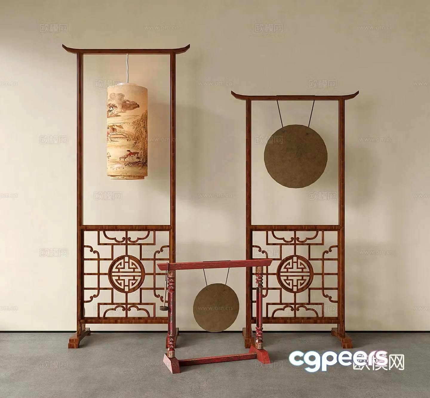 Chinese floor lamp lamp carved shelf gong 3d model