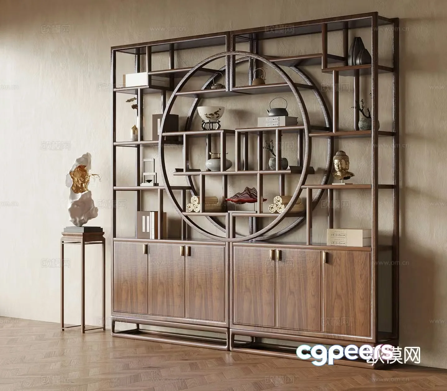 New Chinese style ancient shelf bookshelf 3D model