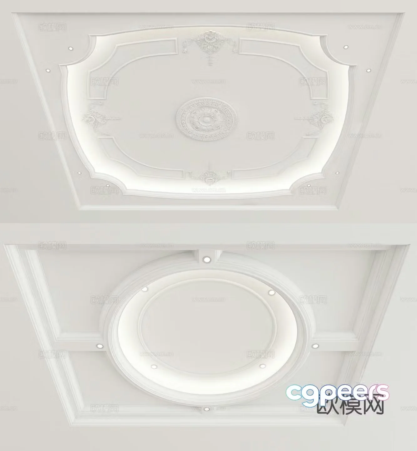 European style ceiling white carved ceiling 3d model