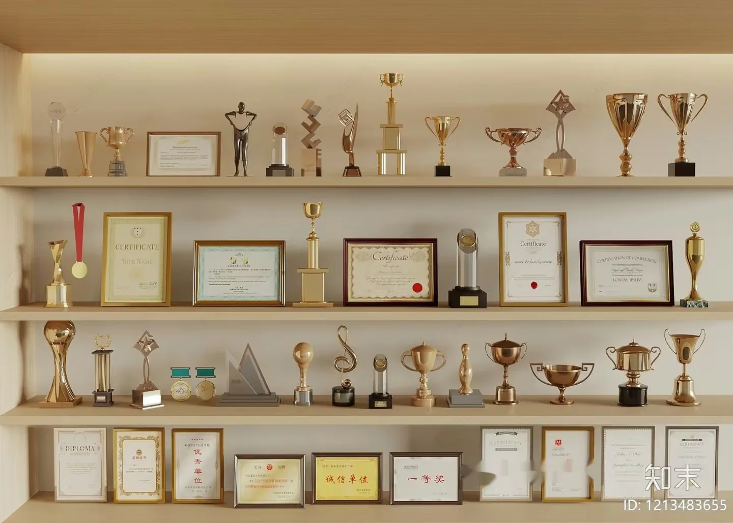 Shelves Of Awards 3D Model – 6195 – VRAY Render