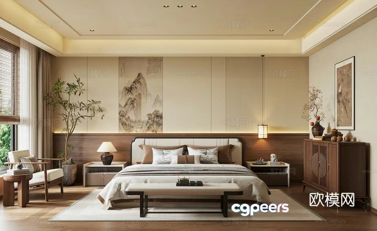 Song style new Chinese style bedroom 3D model