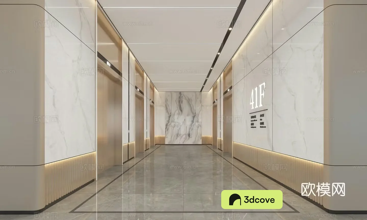 Modern office building elevator hall