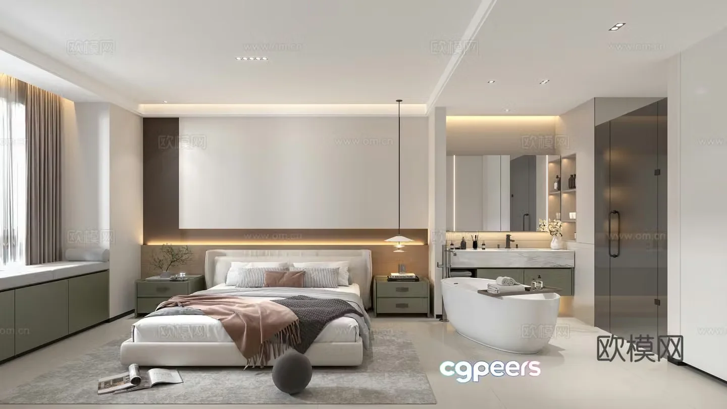 Hotel Room Minimalist 3D Model without Master Lights