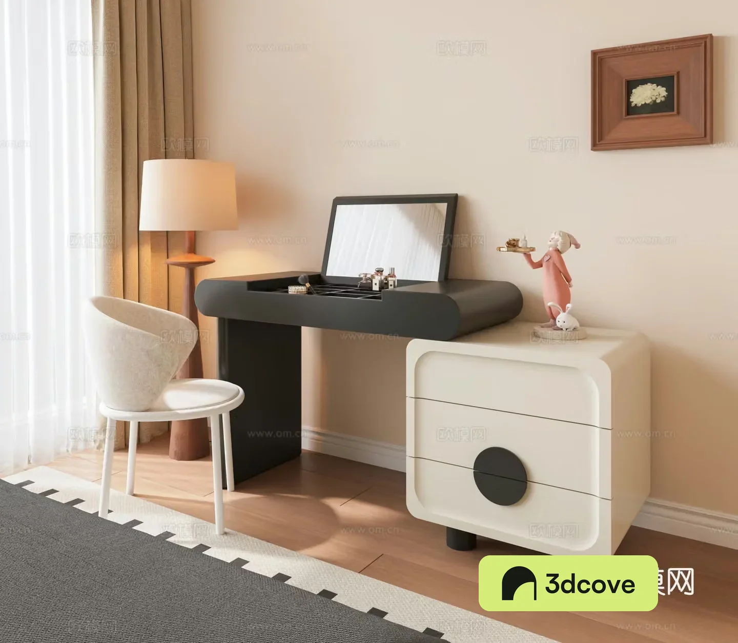Modern dressing table Cream style dressing table French dressing table Dressing mirror Dressing table Floor lamp