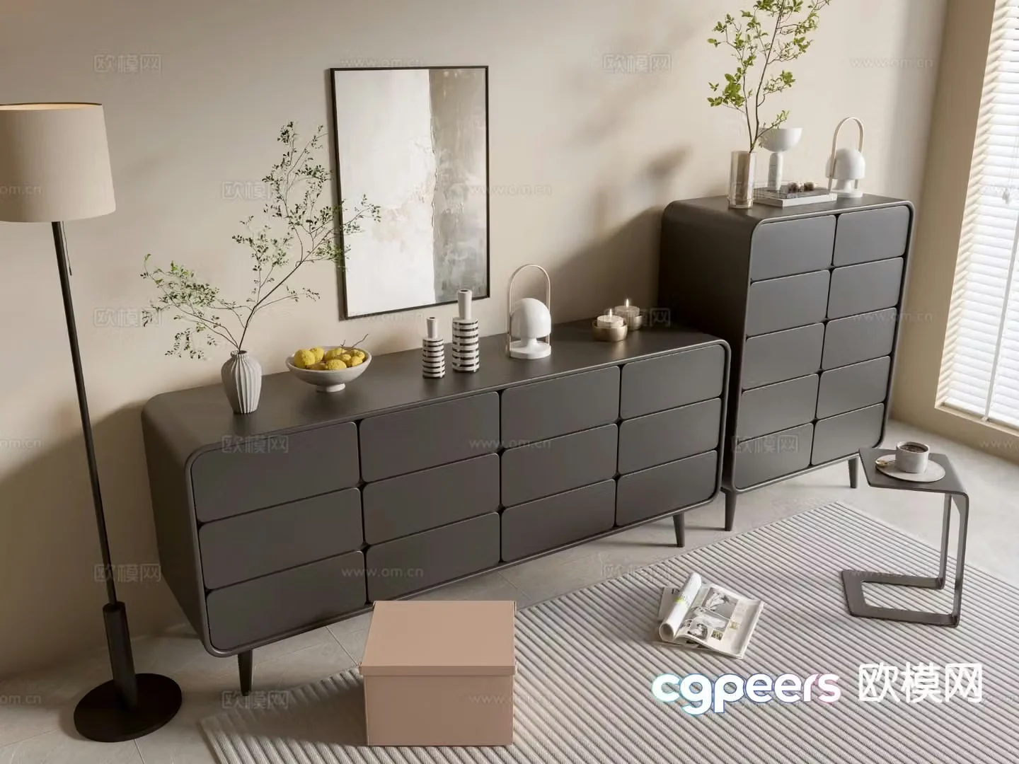 Modern black cabinet chest 3d model