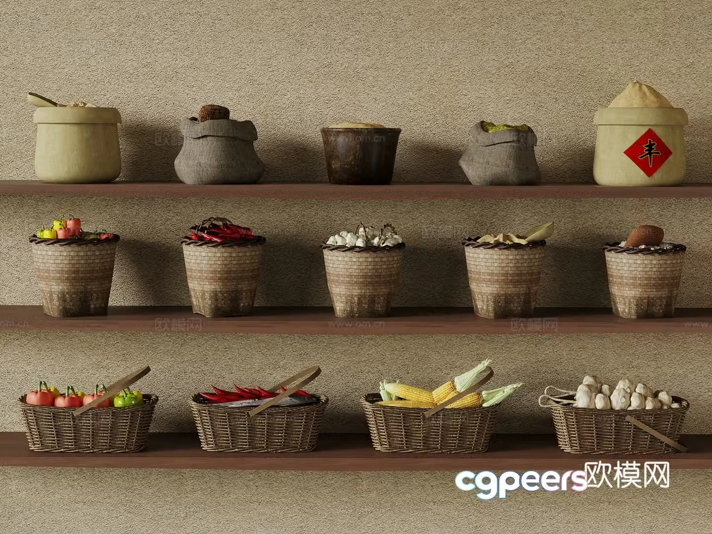 Modern bamboo basket Bamboo basket Weaving basket Farmhouse sketch 3D model