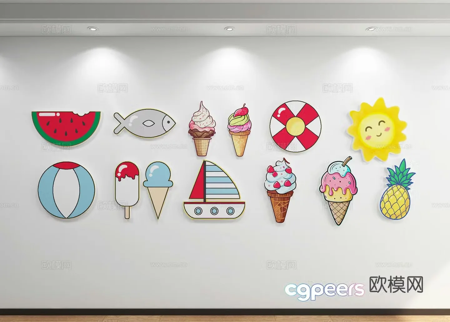 Cartoon wall decoration ice cream wall decoration 3d model