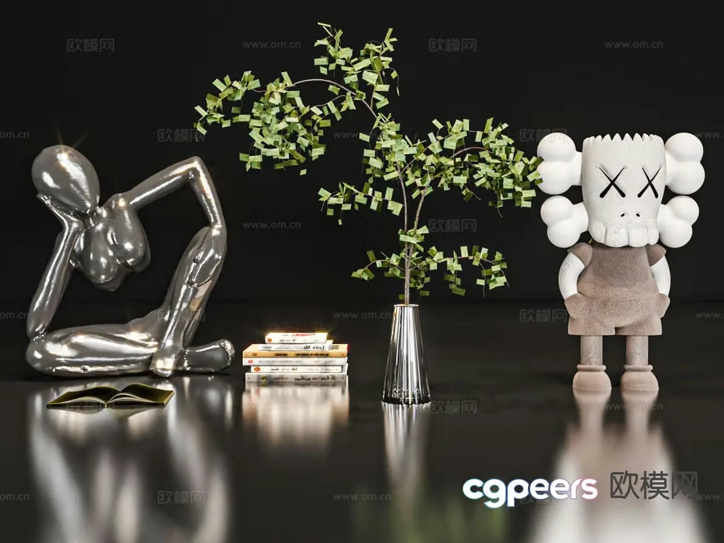 Modern decorations tableware trendy toys vases books 3D model