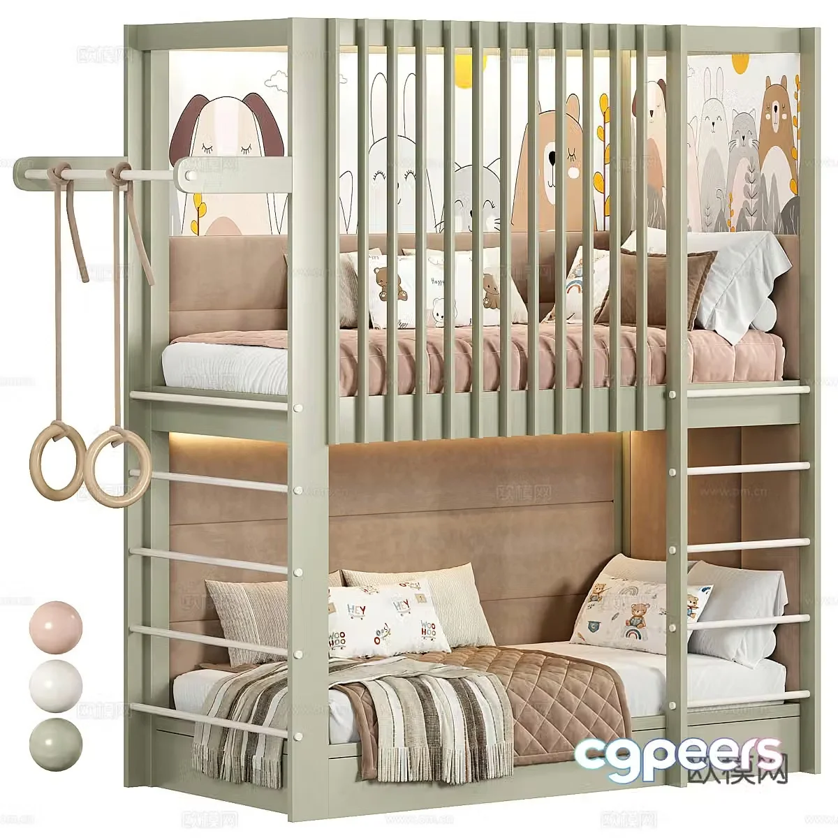 Modern Nordic log children on and off bed 3D model