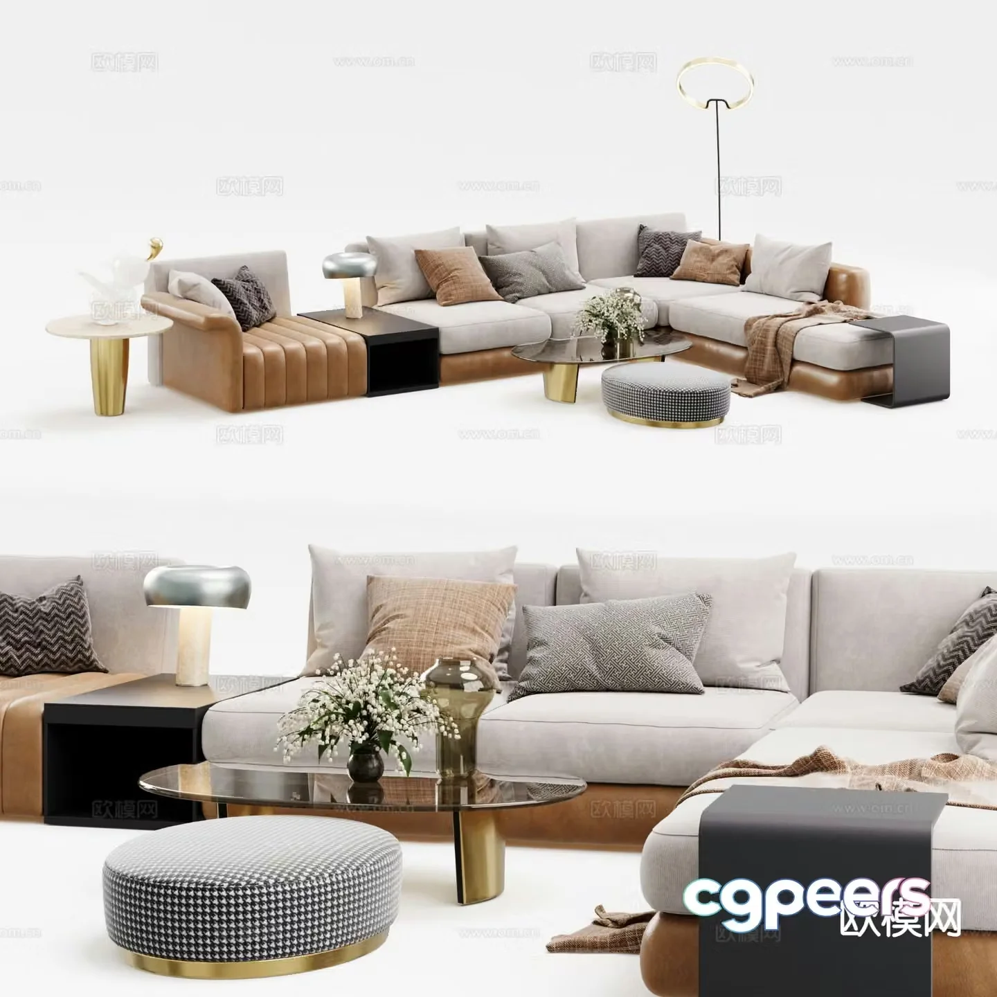 Light luxury modular sofa corner sofa 3D model
