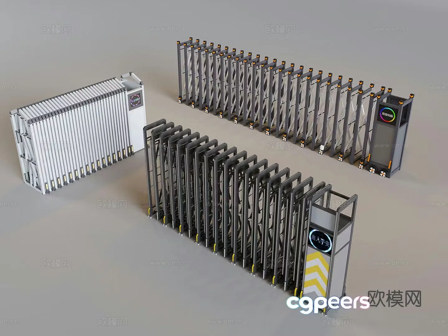 Electric telescopic door gate automatic sliding door folding door access control machine mobile door 3D model