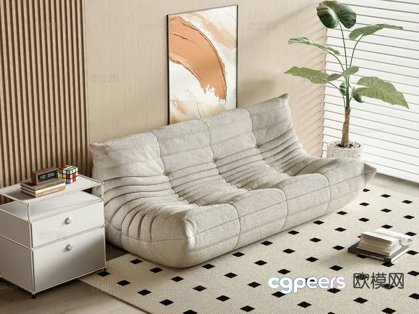 Modern double sofa beanbag 3d model