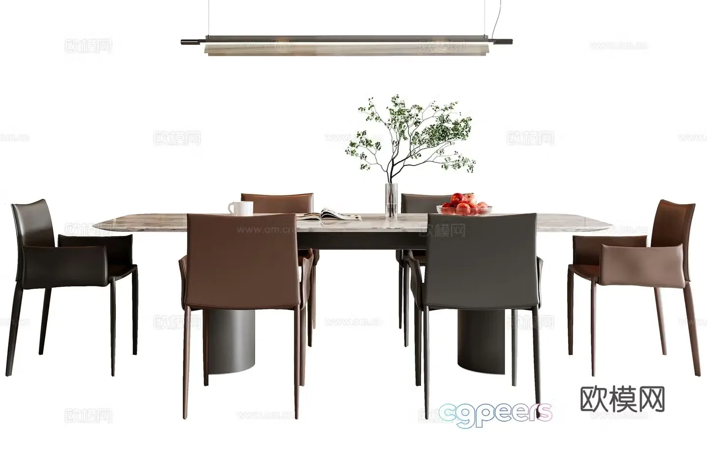 Italian dining table and chair combination 3D model