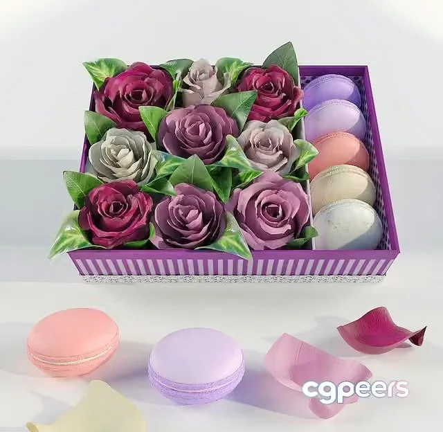 3ds Max Free – Box with roses and makarons