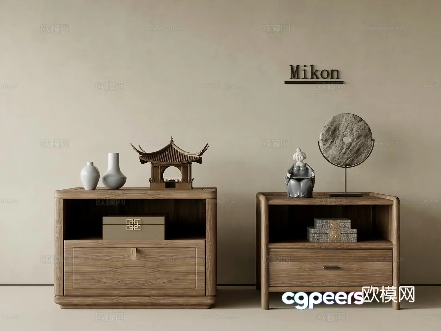 Bedside table New Chinese style bedside table Ornament ornament 3D model