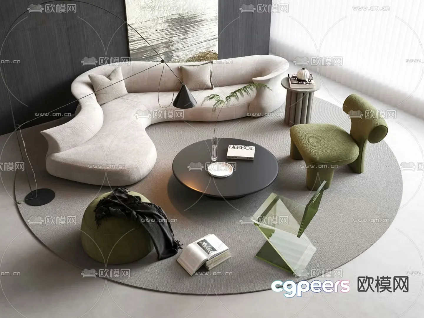 Curved sofa sofa combination 3d model