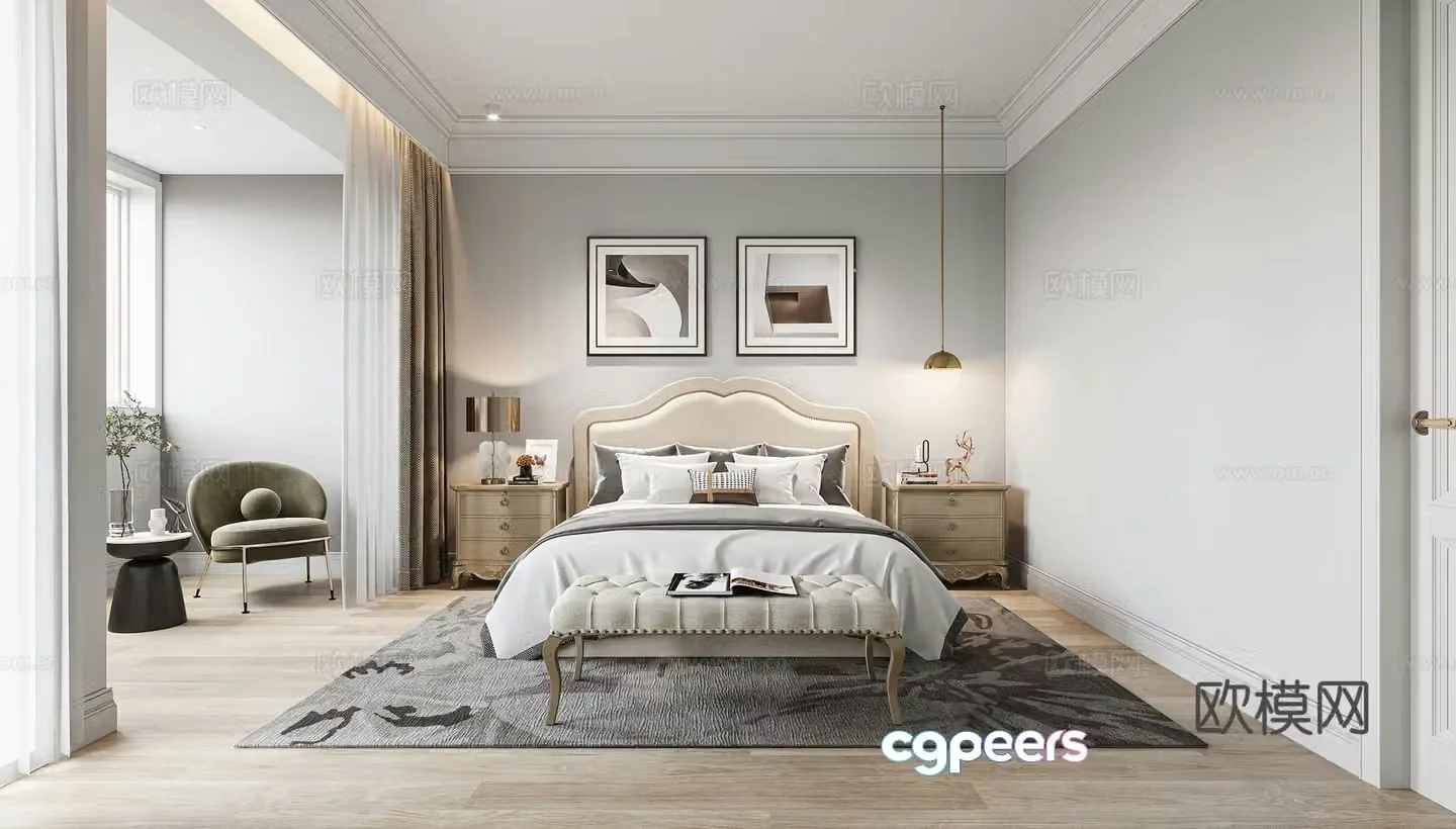 Simple European bedroom 3d model