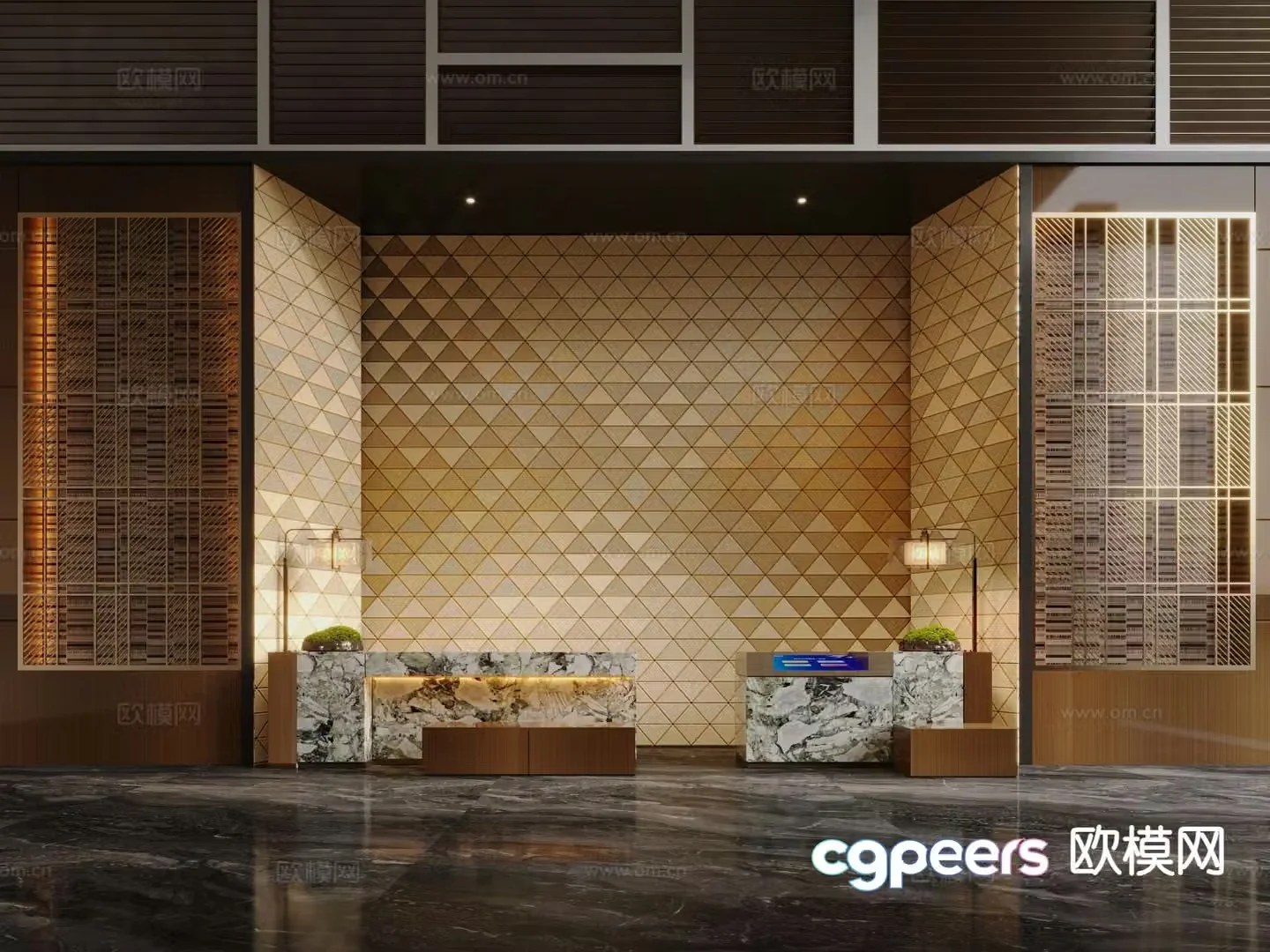 New Chinese-style hotel front desk reception desk 3D model
