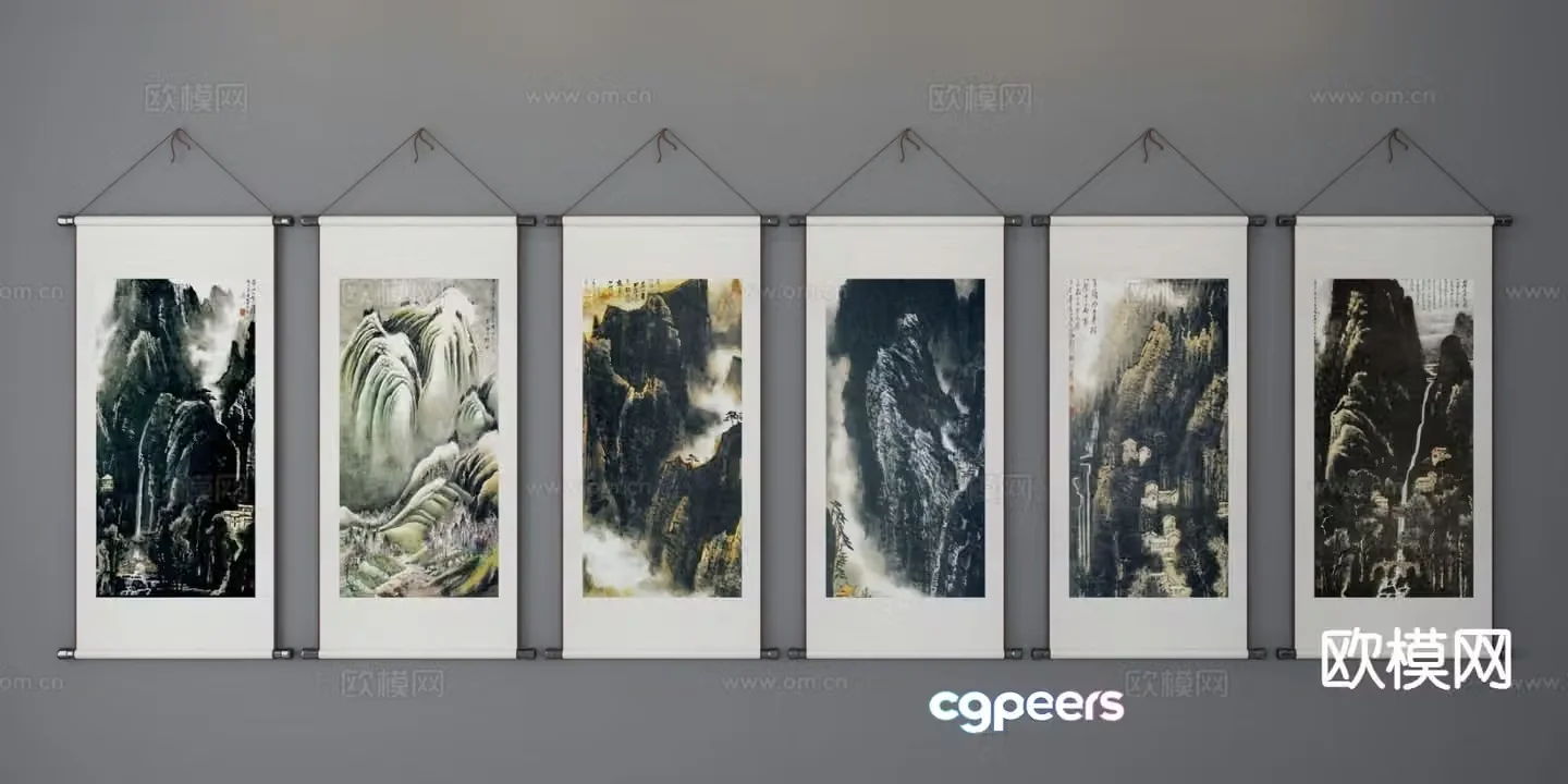 New Chinese style decorative painting landscape painting scroll painting 3D model