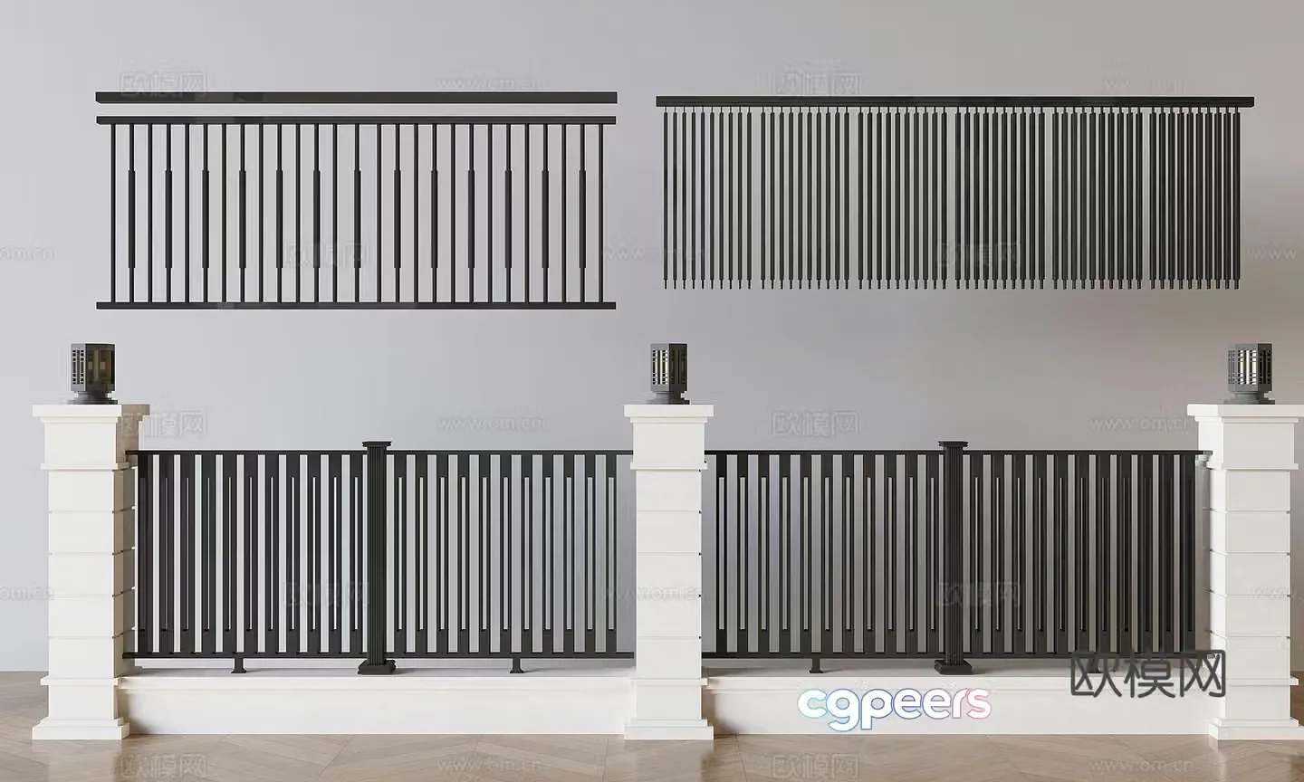 Iron railing fence guardrail carved stair guardrail 3d model
