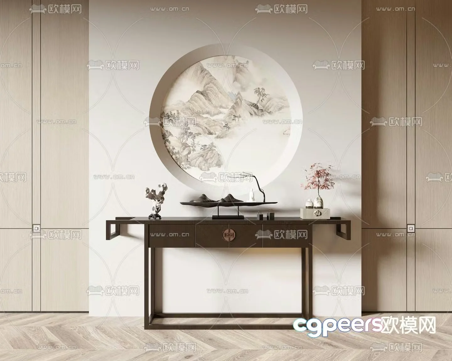 New Chinese-style end view terrace entrance terrace 3D model