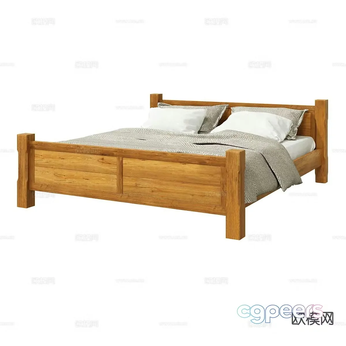 Nordic double bed simple bed 3d model